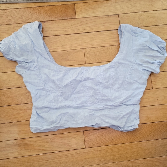 Baby Blue Urban Outfitters Cottagecore Style Cropped Puff Sleeve Top - Picture 1 of 3
